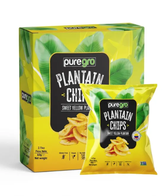 Puregro SWEET Yellow Plantain chips 60g Box of 24, 24 × 60g