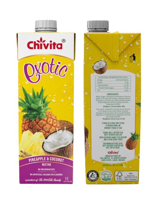 Chivita exotic Pineapple & Coconut 125ml Pack of 24, 24 × 125ml
